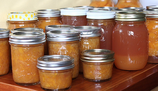 Canned goods and preserves in jars